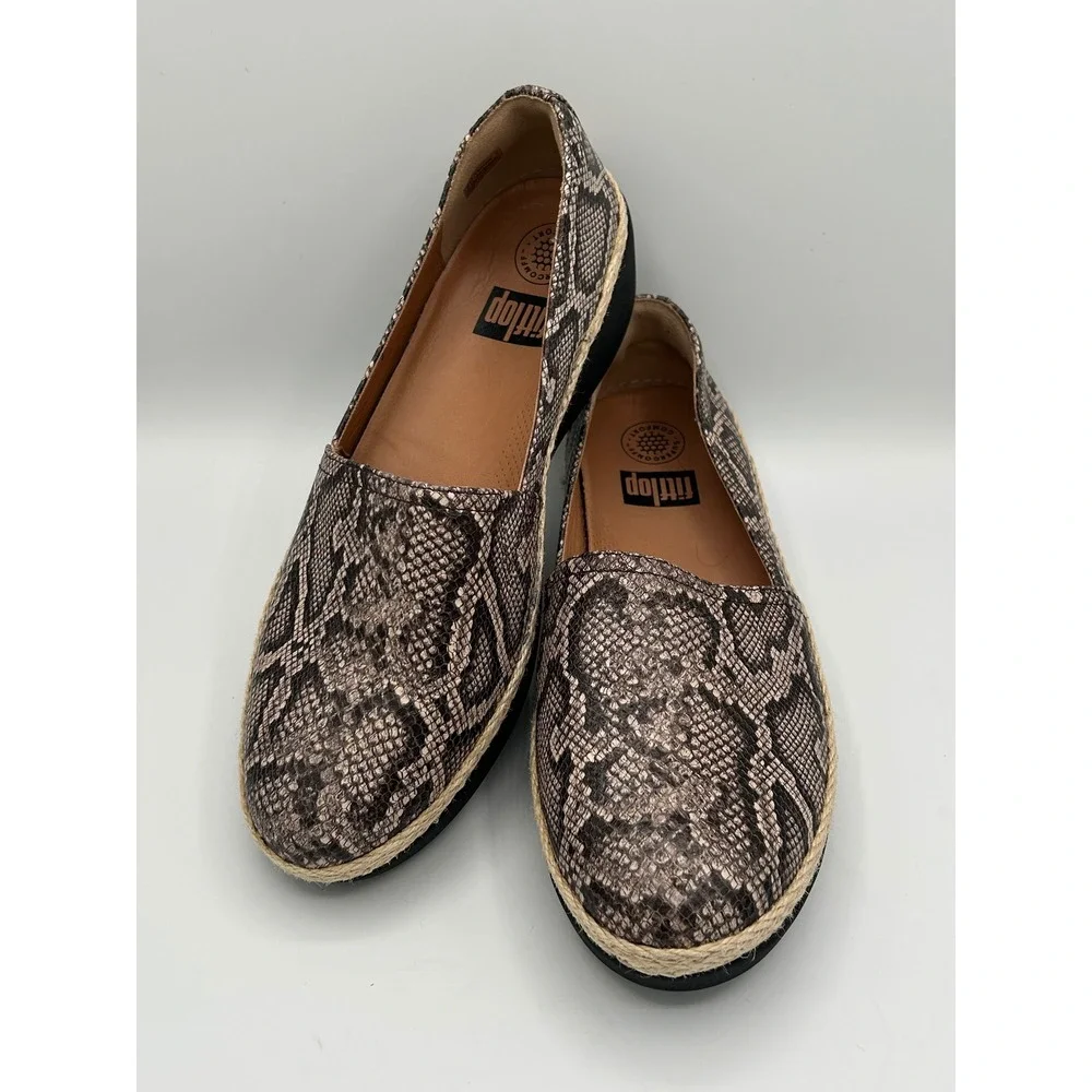 FitFlop Supercomff Snakeskin Espadrille Loafers Brown Black K91-585 Women Sz 8.5